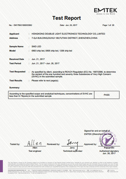 Китай HongKong Double Light Electronics Technology Co. Ltd Сертификаты